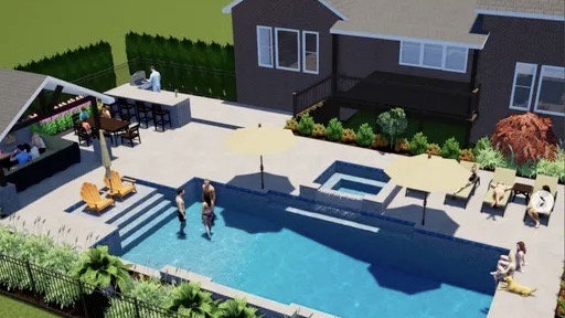 Swimming pool deck and fencing mock-up