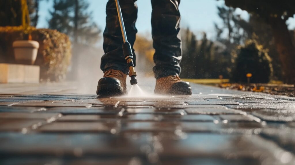 pressure washing a paver driveway