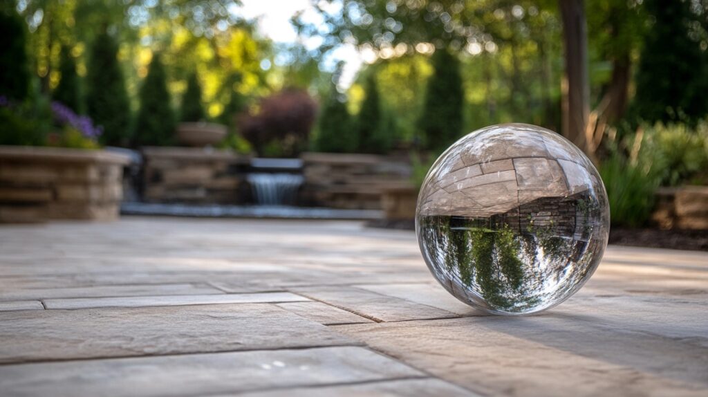 a crystal ball on a patio built by lapis patios