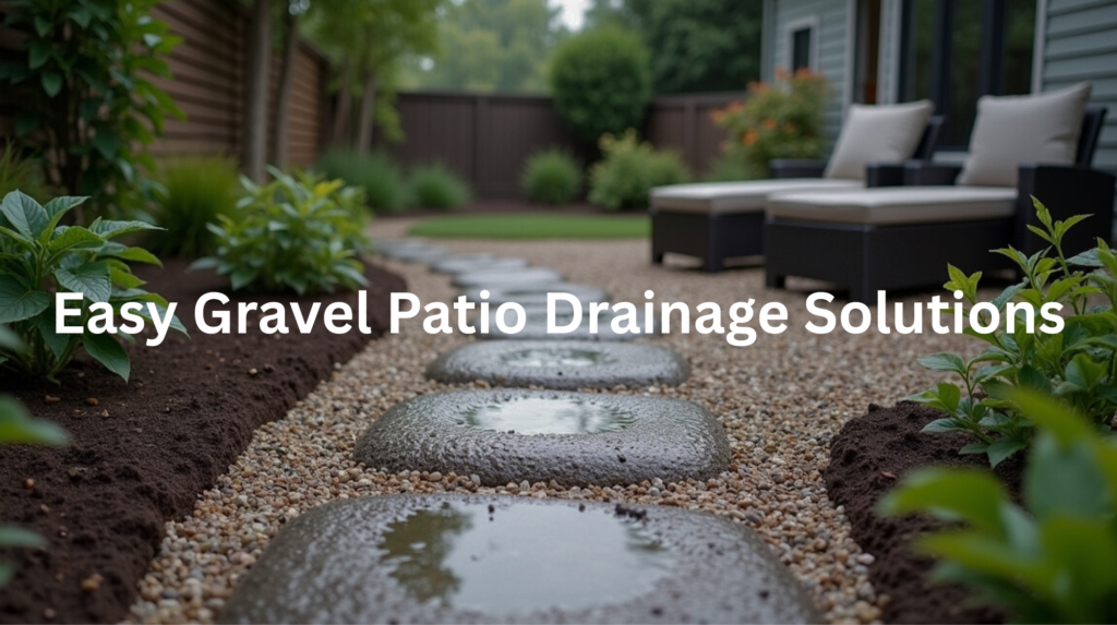 Stepping stones and gravel path leading through a lush garden, providing a functional and visually appealing gravel patio drainage solution.