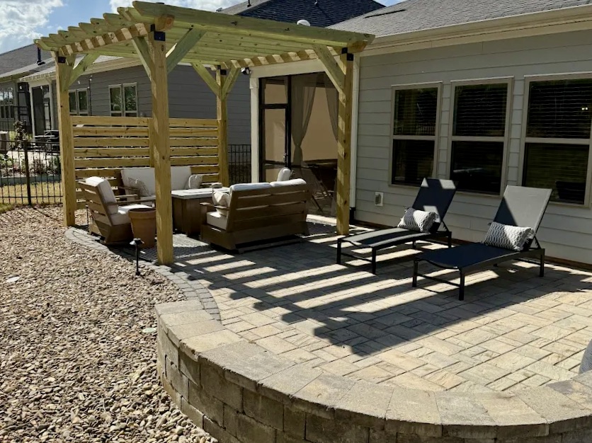 A patio and pergola installed by Lapis Patios in Charlotte, NC