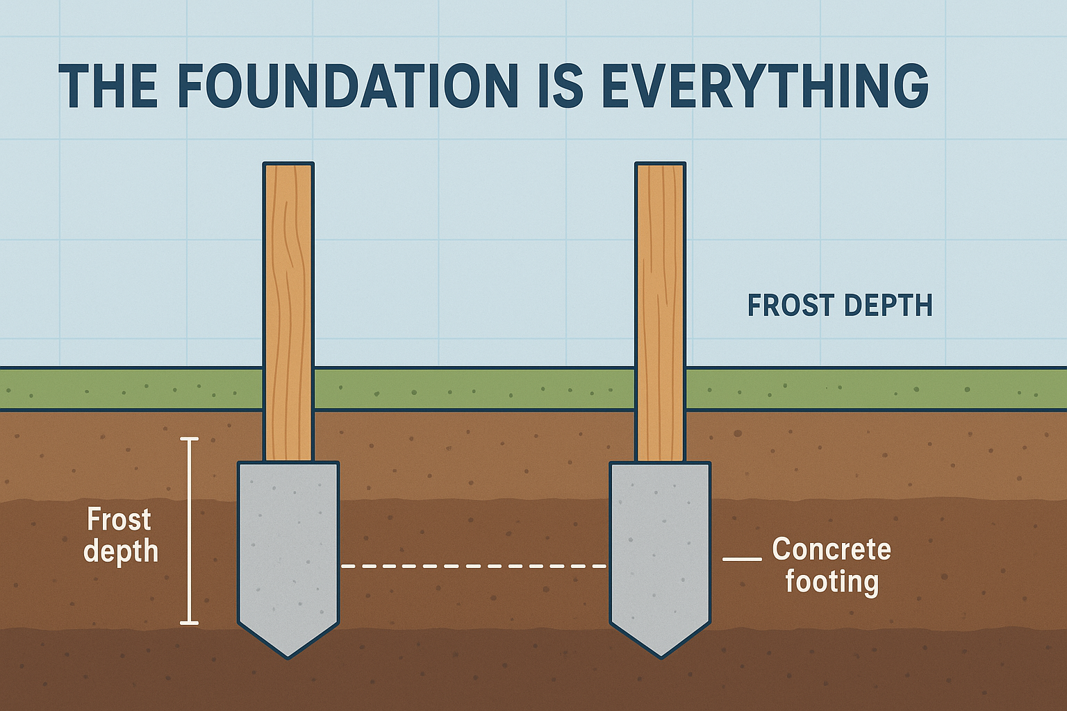Importance of Proper Foundations for Patio Cover Installation: Illustration highlighting the significance of frost depth and concrete footings