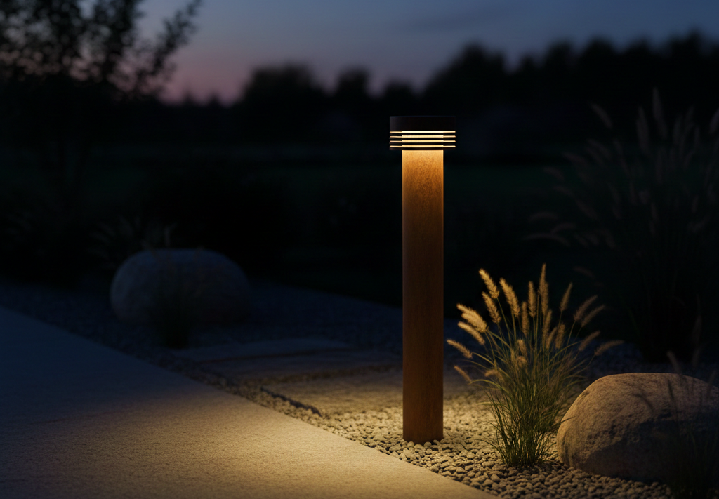 Charming string lights strung overhead illuminate a lighting for garden paths winding through a cozy garden retreat.