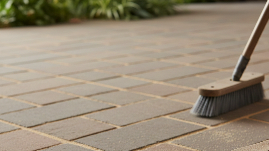 close-up paver joints and surface after a basic cleaning pass.