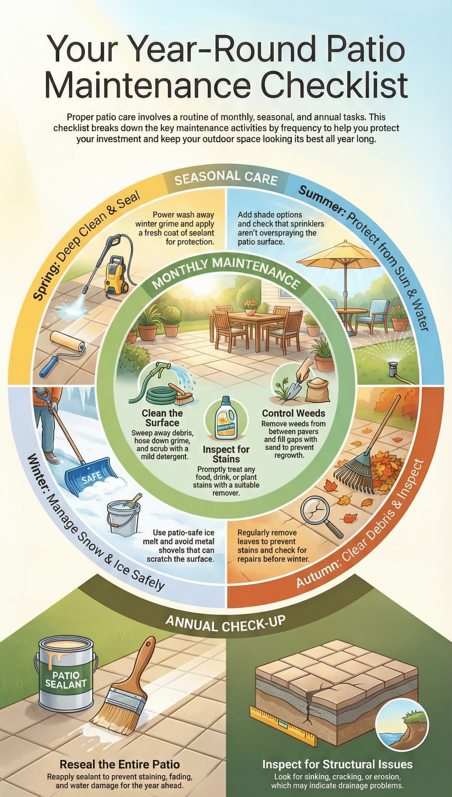 Patio Maintenance Checklist: Year-Round Guide to Keeping Your Outdoor Space in Top Shape