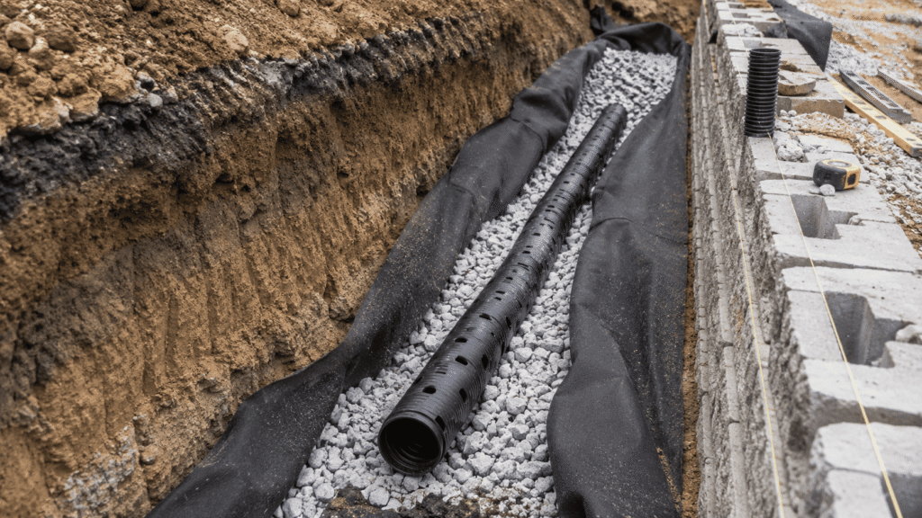 Perforated drain pipe and gravel backfill, a key factor among the factors affecting retaining wall cost.