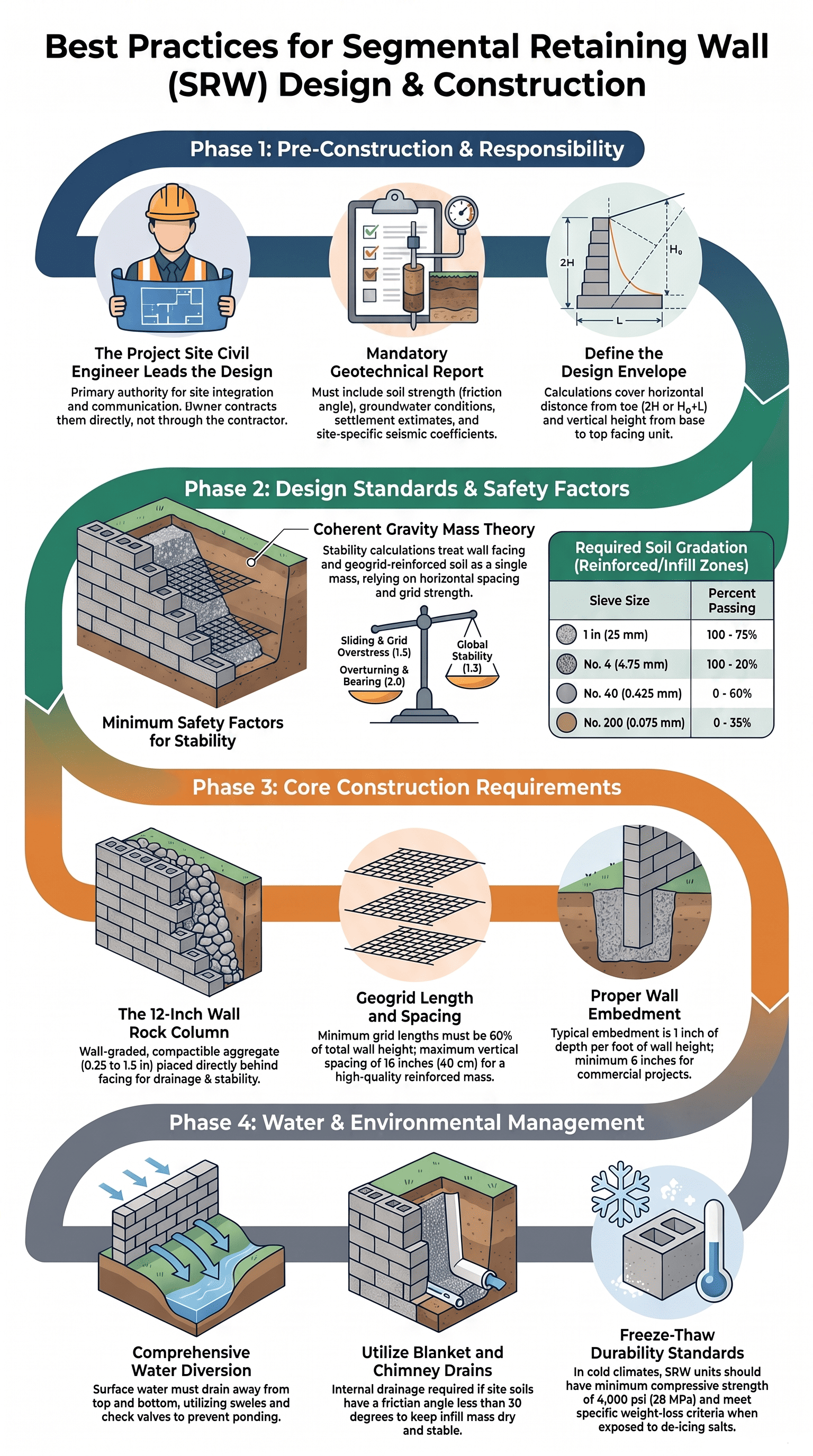 Infographic on SRW design standards, useful context for understanding retaining wall pricing for materials and specs